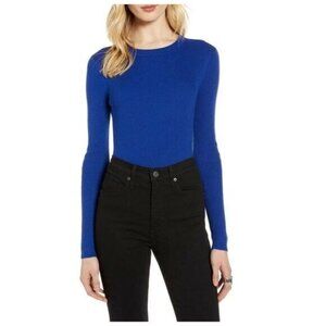 Halogen Crew Neck Ribbed Sweater Blue Mazarine Size Large NWT $69